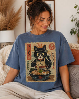 Ramen Chef Cat Shirt, Black Cat Noodles Tee, Japanese Food Shirt, Anime Cat Gift, Comfort Colors T-Shirt