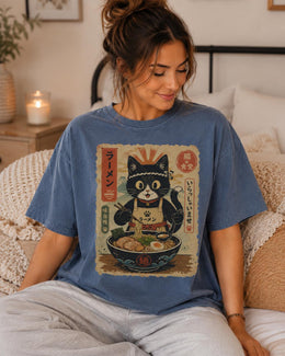 Ramen Chef Cat Shirt, Black Cat Noodles Tee, Japanese Food Shirt, Anime Cat Gift, Comfort Colors T-Shirt