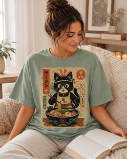 Ramen Chef Cat Shirt, Black Cat Noodles Tee, Japanese Food Shirt, Anime Cat Gift, Comfort Colors T-Shirt