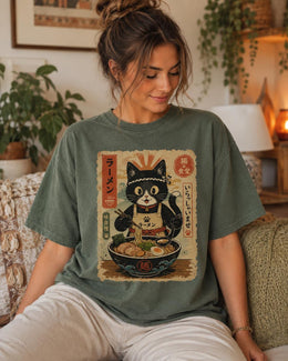 Ramen Chef Cat Shirt, Black Cat Noodles Tee, Japanese Food Shirt, Anime Cat Gift, Comfort Colors T-Shirt