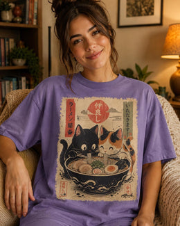 Ramen Cats Shirt, Cute Cat Noodles Tee, Japanese Food Shirt, Anime Cat Lover Gift, Comfort Colors T-Shirt