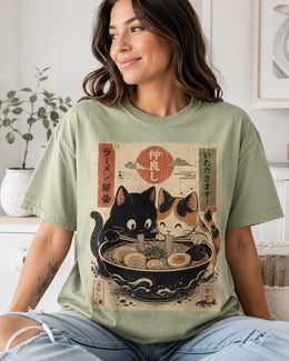Ramen Cats Shirt, Cute Cat Noodles Tee, Japanese Food Shirt, Anime Cat Lover Gift, Comfort Colors T-Shirt