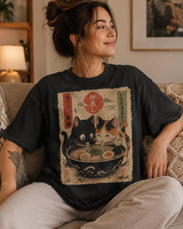 Ramen Cats Shirt, Cute Cat Noodles Tee, Japanese Food Shirt, Anime Cat Lover Gift, Comfort Colors T-Shirt