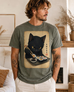 Black Cat Sushi Shirt, Cute Sushi Cat Tee, Japanese Food Shirt, Cat Lover Gift, Anime Cat Comfort Colors T-Shirt