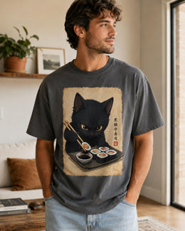 Black Cat Sushi Shirt, Cute Sushi Cat Tee, Japanese Food Shirt, Cat Lover Gift, Anime Cat Comfort Colors T-Shirt