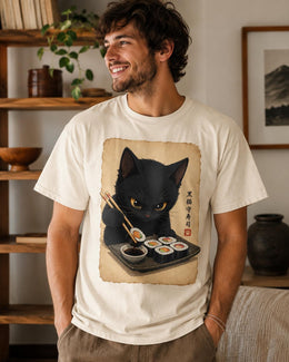 Black Cat Sushi Shirt, Cute Sushi Cat Tee, Japanese Food Shirt, Cat Lover Gift, Anime Cat Comfort Colors T-Shirt