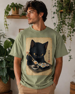 Black Cat Sushi Shirt, Cute Sushi Cat Tee, Japanese Food Shirt, Cat Lover Gift, Anime Cat Comfort Colors T-Shirt