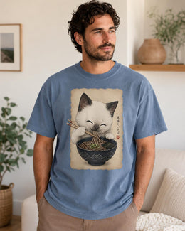 Cute Noodle Cat Shirt, White Cat Soba Tee, Japanese Food Shirt, Cat Lover Gift, Anime Cat Comfort Colors T-Shirt