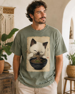 Cute Noodle Cat Shirt, White Cat Soba Tee, Japanese Food Shirt, Cat Lover Gift, Anime Cat Comfort Colors T-Shirt