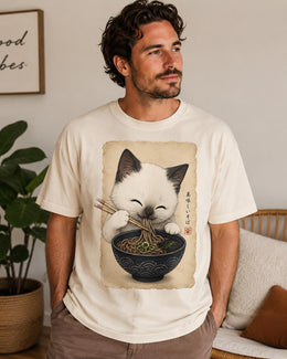Cute Noodle Cat Shirt, White Cat Soba Tee, Japanese Food Shirt, Cat Lover Gift, Anime Cat Comfort Colors T-Shirt