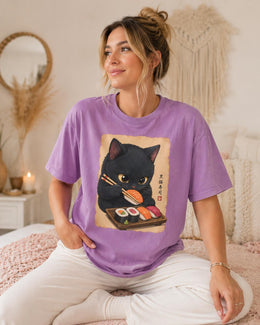 Sushi Cat Shirt, Black Cat Sushi Tee, Japanese Food Shirt, Cat Lover Gift, Anime Cat Comfort Colors T-Shirt