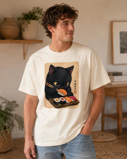 Sushi Cat Shirt, Black Cat Sushi Tee, Japanese Food Shirt, Cat Lover Gift, Anime Cat Comfort Colors T-Shirt