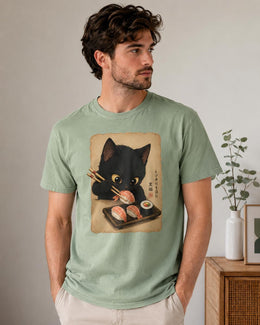 Black Cat Sushi Shirt, Shrimp Sushi Cat Tee, Japanese Food Shirt, Cat Lover Gift, Anime Cat Comfort Colors T-Shirt
