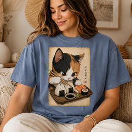 Calico Cat Sushi Shirt, Cute Sushi Cat Tee, Japanese Food Shirt, Cat Lover Gift, Anime Cat Comfort Colors T-Shirt
