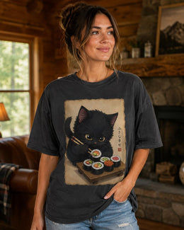 Black Cat Sushi Shirt, Cute Sushi Cat Tee, Japanese Food Shirt, Cat Lover Gift, Anime Cat Comfort Colors T-Shirt