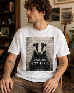Badger Mugshot Shirt, Funny Badger Shirt, Sarcastic Animal Tee, Wildlife Lover Comfort Colors T-Shirt