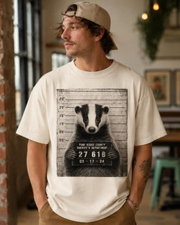 Badger Mugshot Shirt, Funny Badger Shirt, Sarcastic Animal Tee, Wildlife Lover Comfort Colors T-Shirt