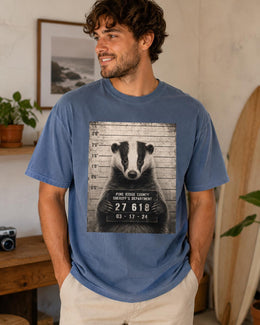 Badger Mugshot Shirt, Funny Badger Shirt, Sarcastic Animal Tee, Wildlife Lover Comfort Colors T-Shirt