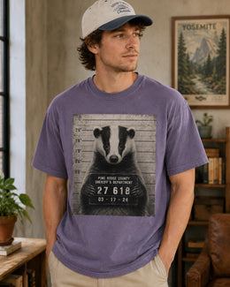 Badger Mugshot Shirt, Funny Badger Shirt, Sarcastic Animal Tee, Wildlife Lover Comfort Colors T-Shirt