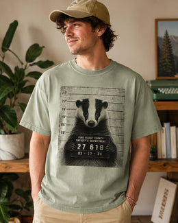 Badger Mugshot Shirt, Funny Badger Shirt, Sarcastic Animal Tee, Wildlife Lover Comfort Colors T-Shirt