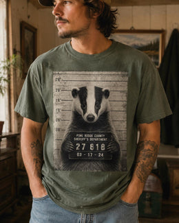 Badger Mugshot Shirt, Funny Badger Shirt, Sarcastic Animal Tee, Wildlife Lover Comfort Colors T-Shirt