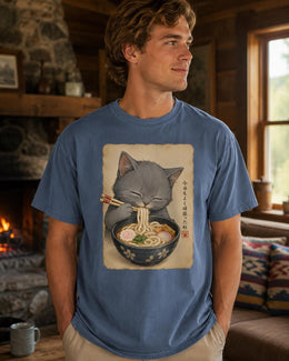 Gray Cat Ramen Shirt, Cute Cat Noodles Tee, Japanese Food Shirt, Cat Lover Gift, Anime Cat Comfort Colors T-Shirt