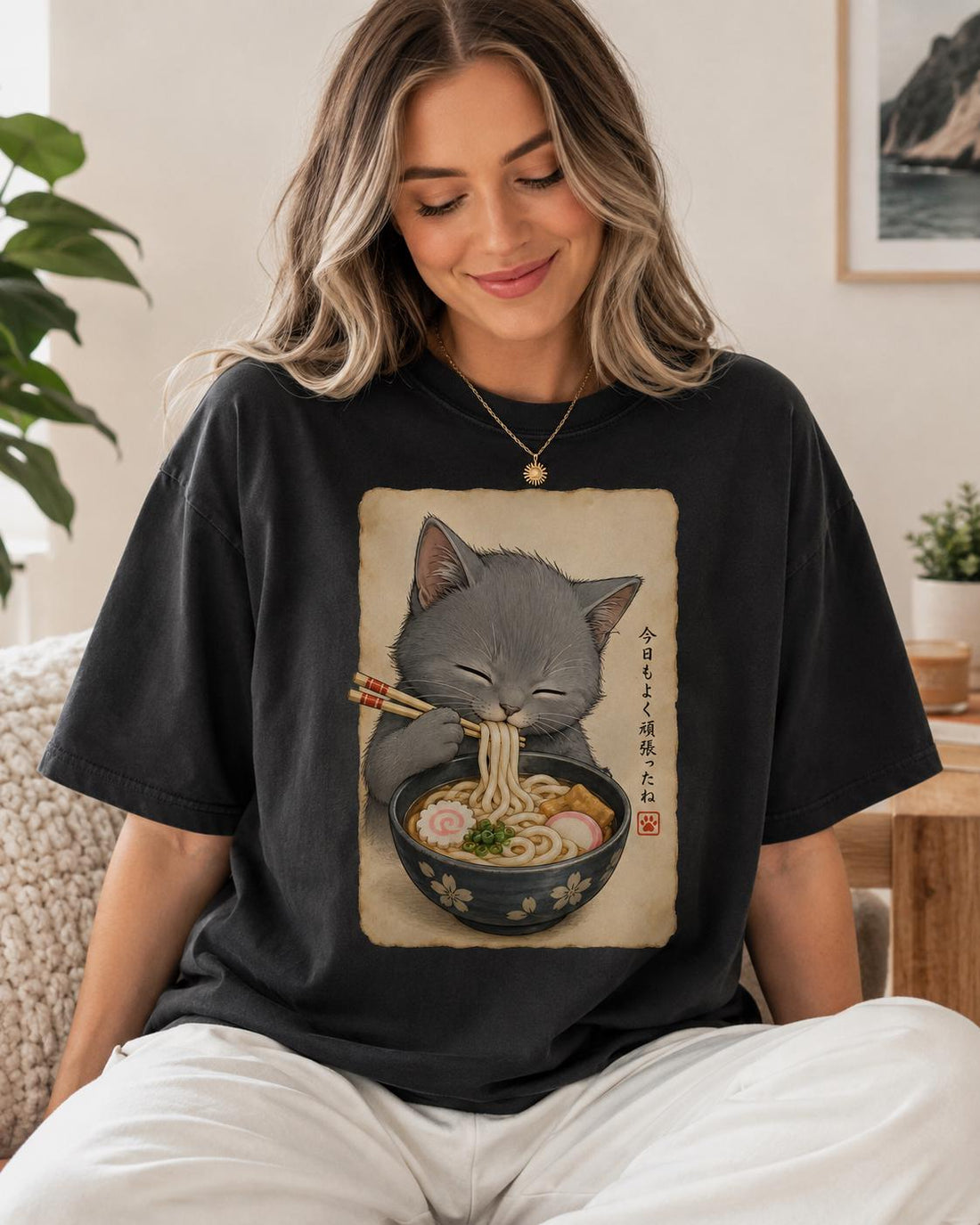 Gray Cat Ramen Shirt