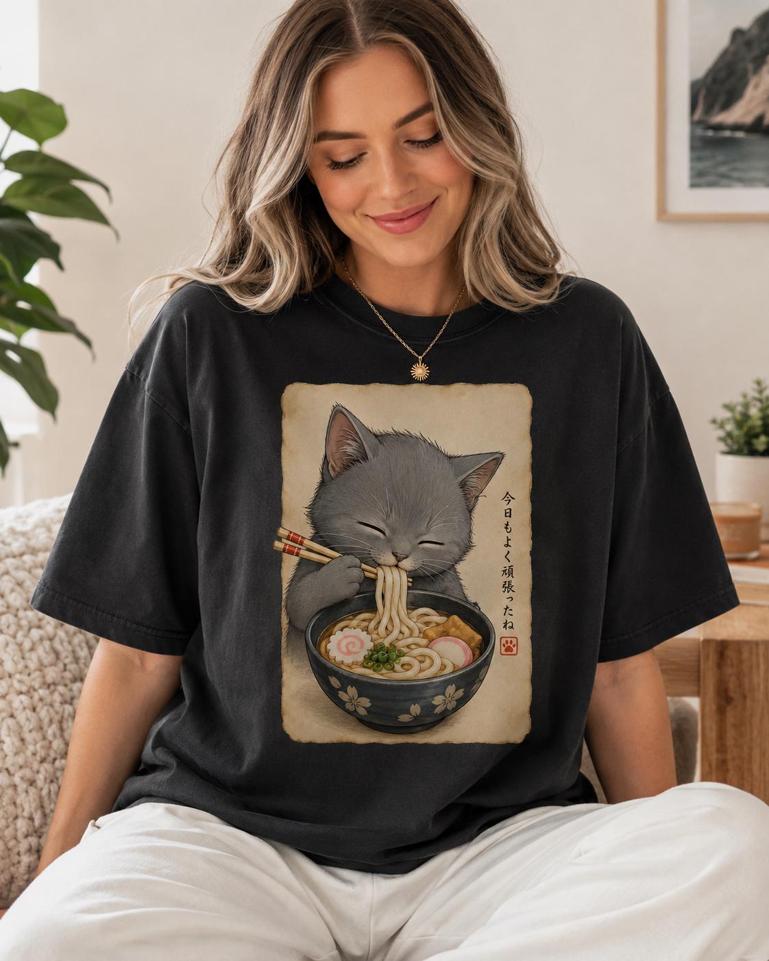 Gray Cat Ramen Shirt