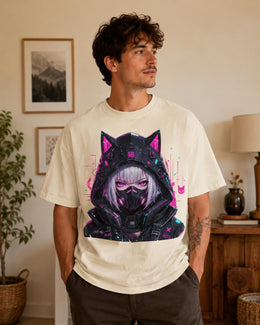 Cyber Cat Girl Shirt, Neon Anime Girl Tee, Cyberpunk Gamer Comfort Colors T-Shirt, Kawaii Techwear Gift