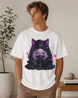 Cyber Cat Girl Shirt, Neon Anime Girl Tee, Cyberpunk Gamer Comfort Colors T-Shirt, Kawaii Techwear Gift
