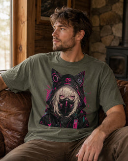 Cyber Cat Girl Shirt, Neon Anime Girl Tee, Cyberpunk Gamer Comfort Colors T-Shirt, Kawaii Techwear Gift