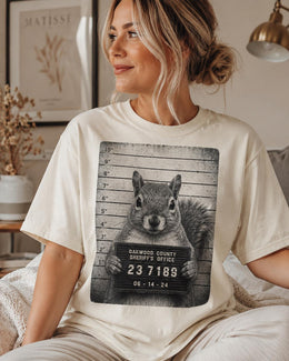 Squirrel Mugshot Shirt, Funny Squirrel Shirt, Sarcastic Animal Tee, Wildlife Lover Comfort Colors T-Shirt