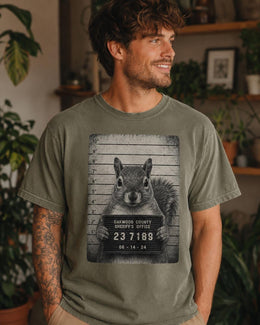 Squirrel Mugshot Shirt, Funny Squirrel Shirt, Sarcastic Animal Tee, Wildlife Lover Comfort Colors T-Shirt