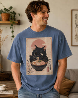 Black Cat Ramen Shirt, Cute Noodle Cat Tee, Japanese Food Shirt, Cat Lover Gift, Kawaii Comfort Colors T-Shirt