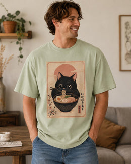 Black Cat Ramen Shirt, Cute Noodle Cat Tee, Japanese Food Shirt, Cat Lover Gift, Kawaii Comfort Colors T-Shirt