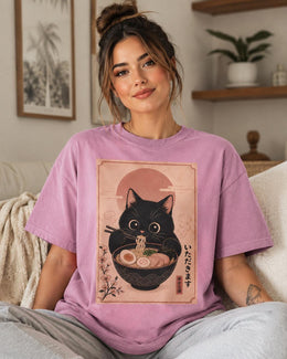 Black Cat Ramen Shirt, Cute Noodle Cat Tee, Japanese Food Shirt, Cat Lover Gift, Kawaii Comfort Colors T-Shirt