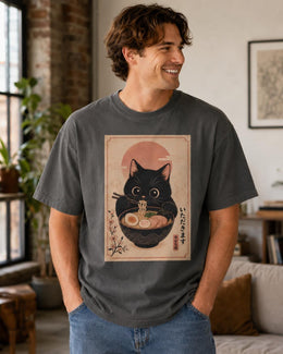 Black Cat Ramen Shirt, Cute Noodle Cat Tee, Japanese Food Shirt, Cat Lover Gift, Kawaii Comfort Colors T-Shirt