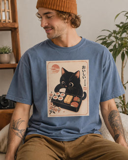 Black Cat Sushi Shirt, Cute Sushi Cat Tee, Japanese Food Shirt, Cat Lover Gift, Kawaii Comfort Colors T-Shirt