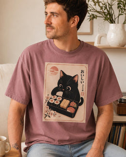 Black Cat Sushi Shirt, Cute Sushi Cat Tee, Japanese Food Shirt, Cat Lover Gift, Kawaii Comfort Colors T-Shirt