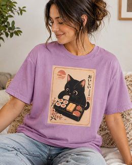 Black Cat Sushi Shirt, Cute Sushi Cat Tee, Japanese Food Shirt, Cat Lover Gift, Kawaii Comfort Colors T-Shirt