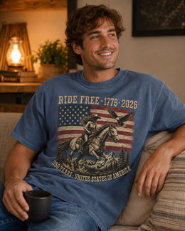 Ride Free 1776 Shirt, Patriotic Horse Shirt, USA 250 Years Tee, Western America Comfort Colors T-Shirt
