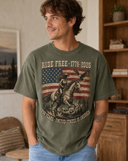 Ride Free 1776 Shirt, Patriotic Horse Shirt, USA 250 Years Tee, Western America Comfort Colors T-Shirt