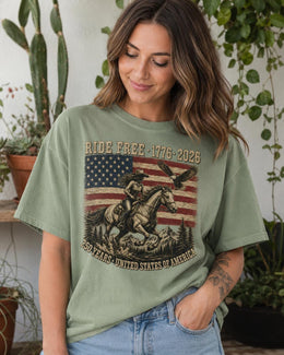 Ride Free 1776 Shirt, Patriotic Horse Shirt, USA 250 Years Tee, Western America Comfort Colors T-Shirt