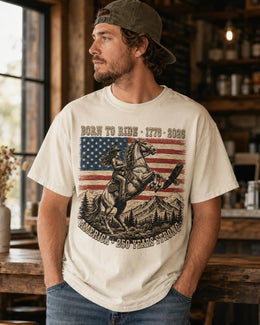 Born To Ride 1776 Shirt, Patriotic Horse Tee, USA 250 Years Strong Comfort Colors T-Shirt, Western Gift
