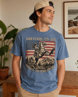 Born To Ride 1776 Shirt, Patriotic Horse Tee, USA 250 Years Strong Comfort Colors T-Shirt, Western Gift