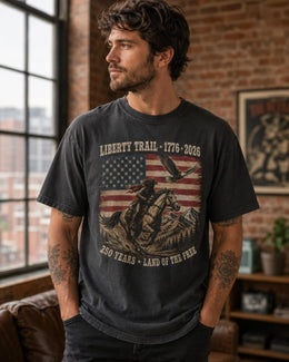 Liberty Trail 1776 Shirt, USA 250 Years Tee, Patriotic Western Horse Comfort Colors T-Shirt, Land Of The Free