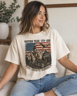 Western Pride 1776 Shirt, USA 250 Years Tee, Patriotic Horse Comfort Colors T-Shirt, Cowgirl America Gift