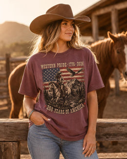 Western Pride 1776 Shirt, USA 250 Years Tee, Patriotic Horse Comfort Colors T-Shirt, Cowgirl America Gift