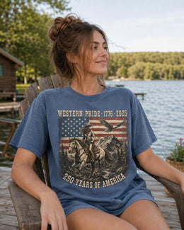 Western Pride 1776 Shirt, USA 250 Years Tee, Patriotic Horse Comfort Colors T-Shirt, Cowgirl America Gift