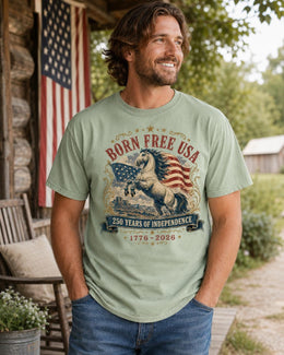 Born Free USA Horse Shirt, 1776 2026 Tee, Patriotic Western Comfort Colors T-Shirt, 250 Years Gift